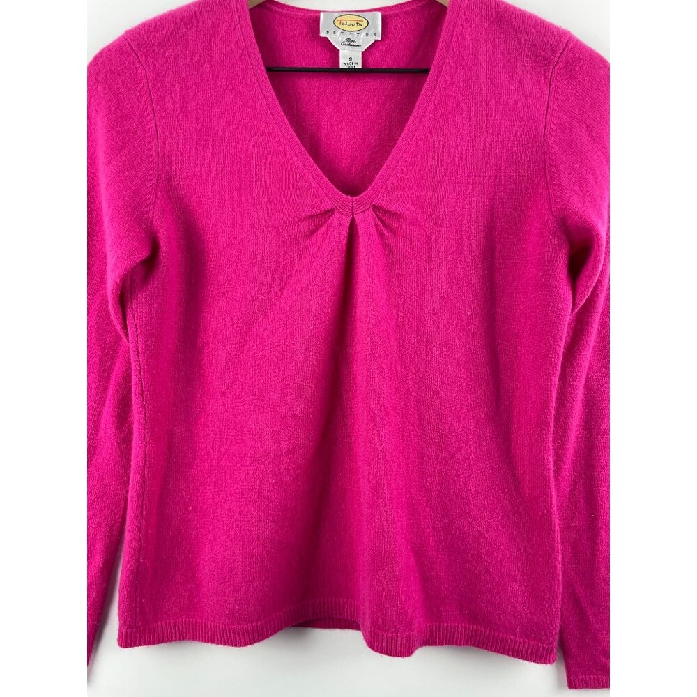 Talbot's Women's Small 100% Cashmere Vintage V-Neck Pullover Sweater Barbie Pink - Picture 2 of 11